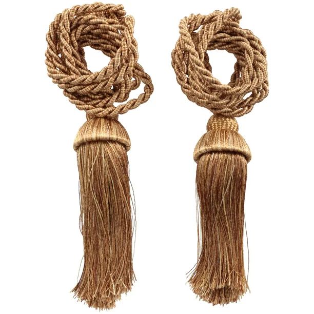 Mainstays Rope Tassel Curtain Tiebacks, Set of 2, Ivory/Gold - Walmart.com | Walmart (US)