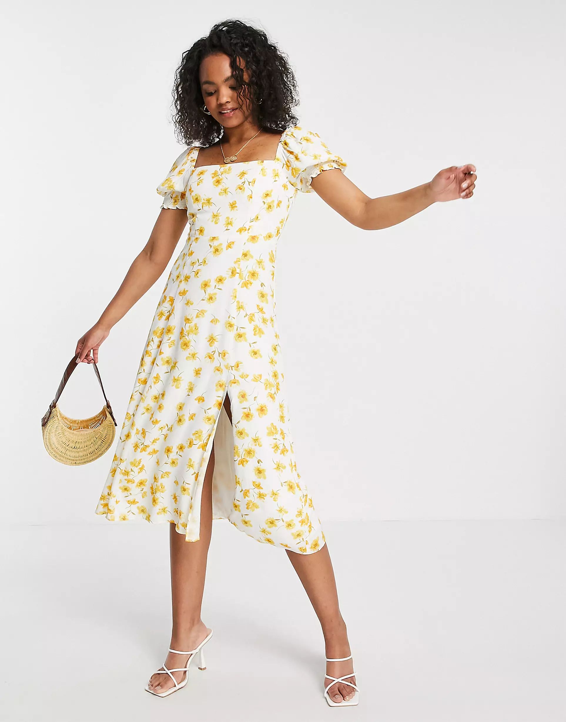 Ever New short sleeve midi tea dress in buttercup print | ASOS | ASOS (Global)