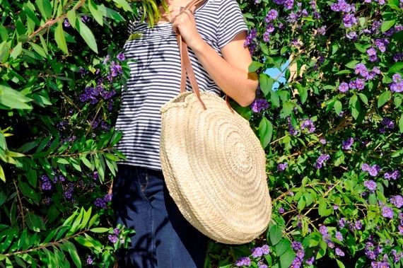 Round handmade straw bag - Round french market basket, boho bag, round basket, beach bag, french mar | Etsy (US)