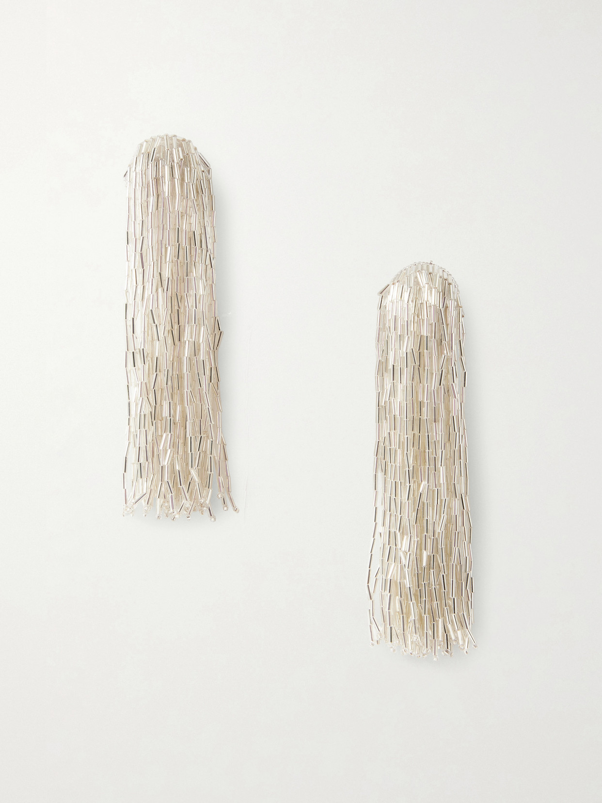 Oscar de la Renta - Tassel Beaded Silver-tone Crystal Clip Earrings - One size | NET-A-PORTER (US)