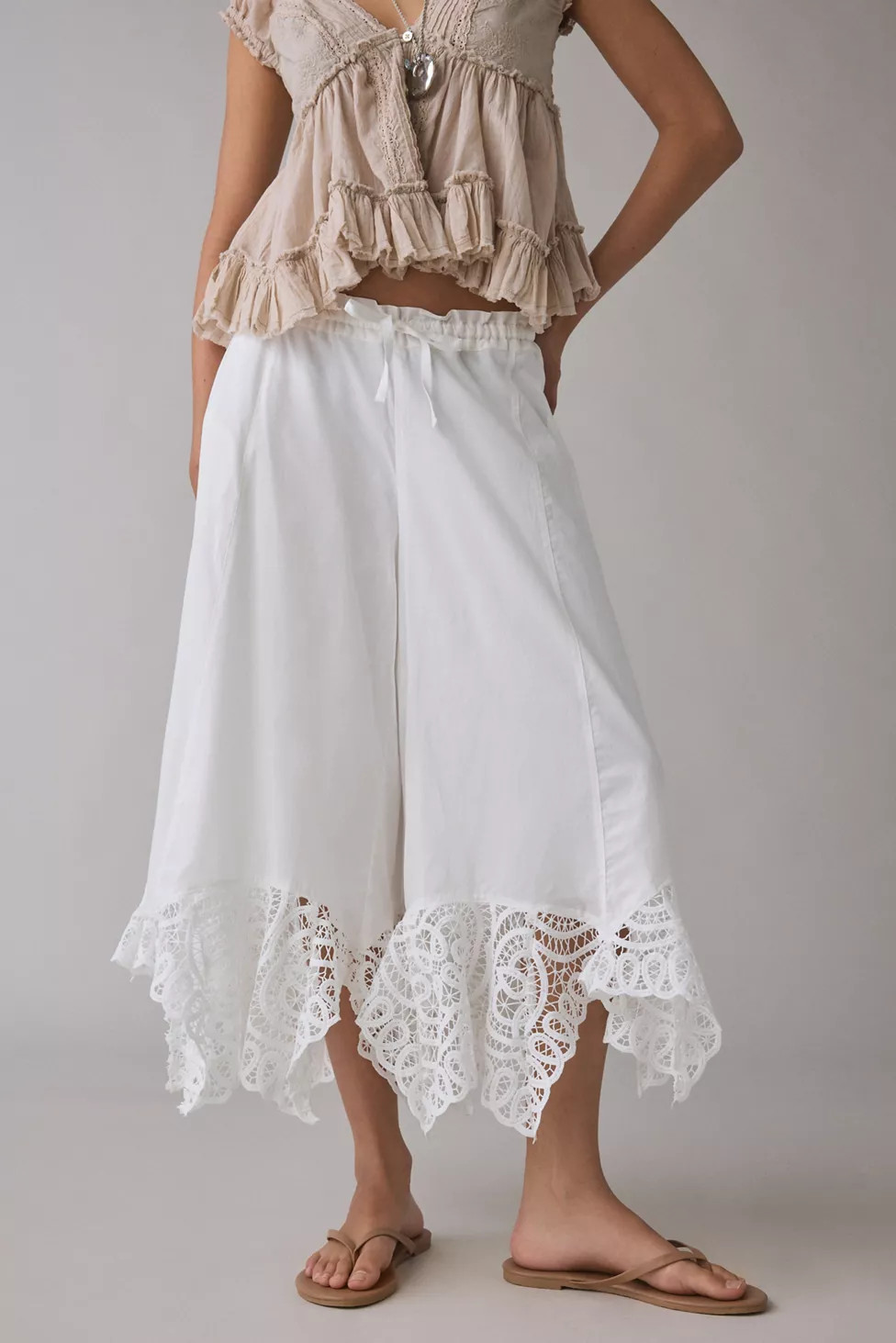 Kimchi Blue Pinky Promise Lace Trim Wide Leg Pant | Urban Outfitters (US and RoW)