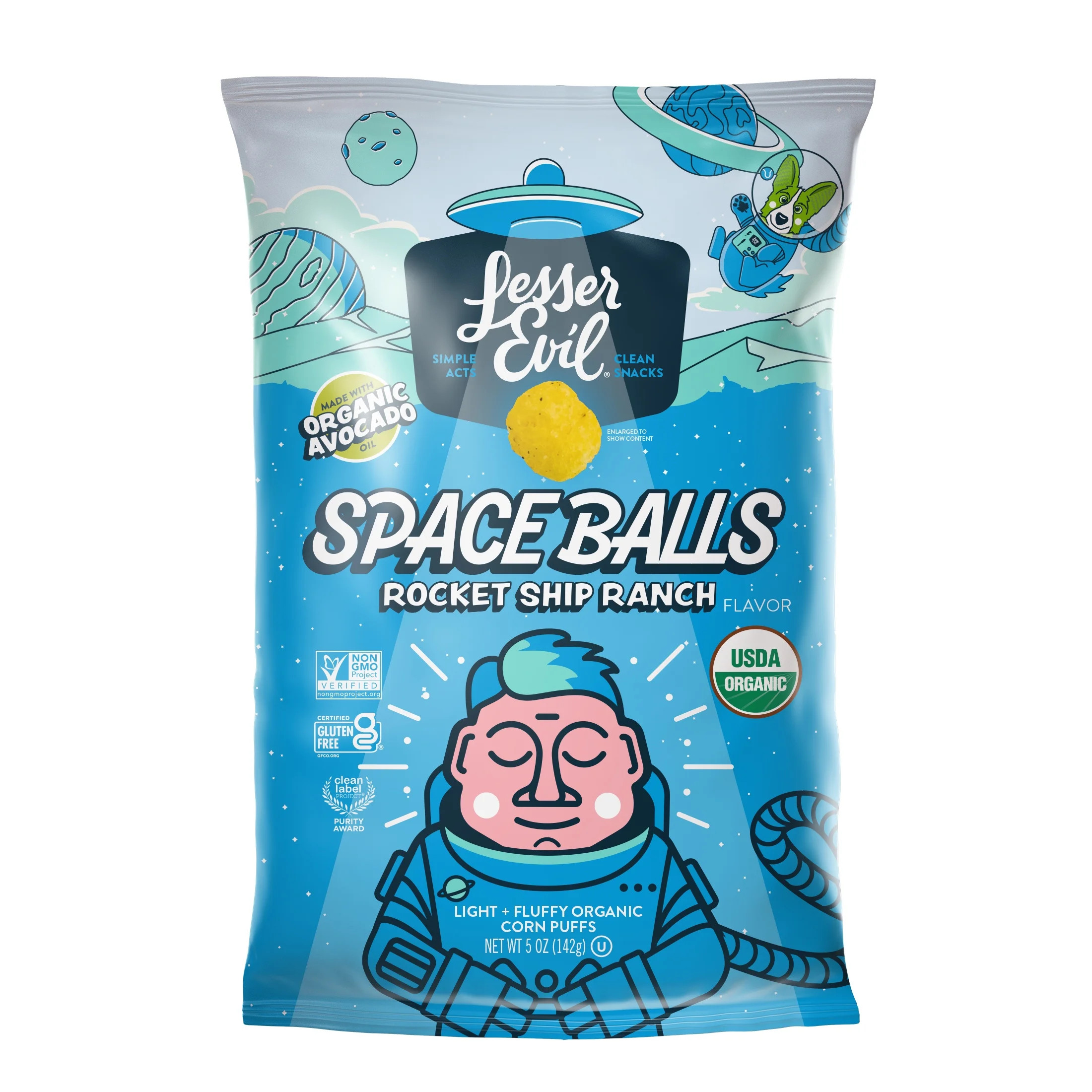 LesserEvil Space Balls Organic Corn Puffs Ranch Rocketship 5 oz | Walmart (US)