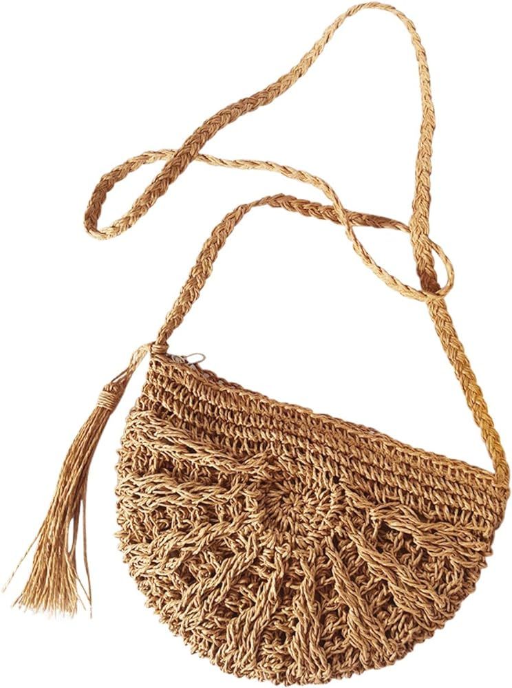 CHIC DIARY Straw Crossbody Bag Women Weave Rattan Shoulder Bag Beach Shoulder Purse with Tassel | Amazon (US)