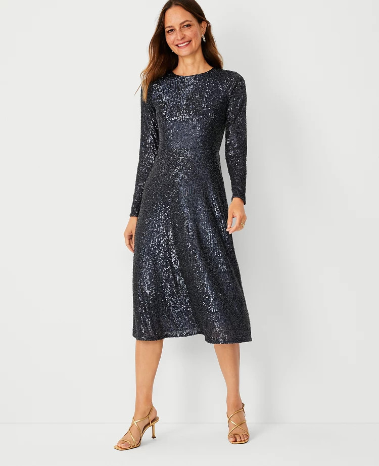 Sequin Midi Flare Dress | Ann Taylor (US)