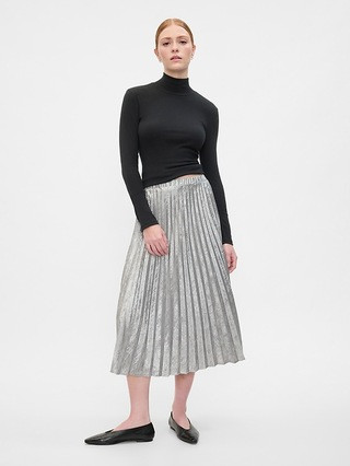 Metallic Pleated Midi Skirt | Gap Factory