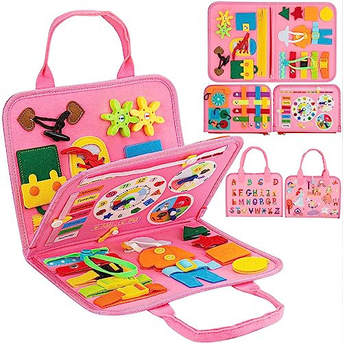 CXDCYN Busy Board Montessori Toys for Toddlers - Airplane Activities Sensory Toys for Kids,Educational Sensory Board for Fine Basic Dress Motor Skills (Pink-3) | Amazon (US)