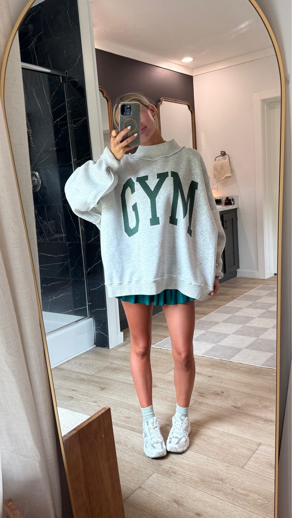 I’ve worn this sweatshirt twice this week because it’s reversible😆. One side says BED, this one says GYM💪 & it matched my skirt so good!!!

#LTKootd #LTKActive