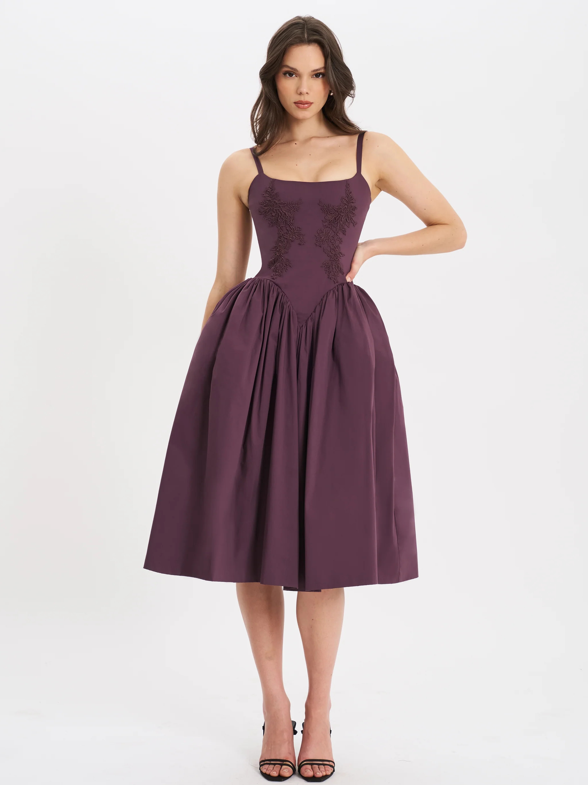 Oakleigh Blackberry Purple Cotton Lace-up Back Midi Dress | Miss Circle