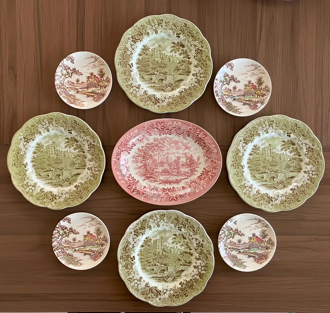 Vintage Wall Plate Collection Red Green Transferware Home Decor Set of Nine | Etsy (US)