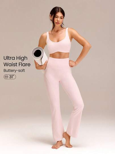 GLOWMODE Calça legging flare FeatherFit™ de cintura ultra-alta com costura curva, 79 cm (31... | SHEIN