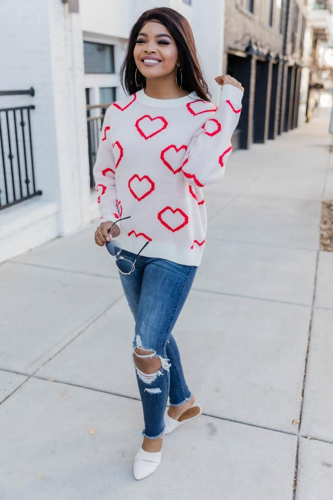 Love Your Heart Cream Printed Sweater | The Pink Lily Boutique