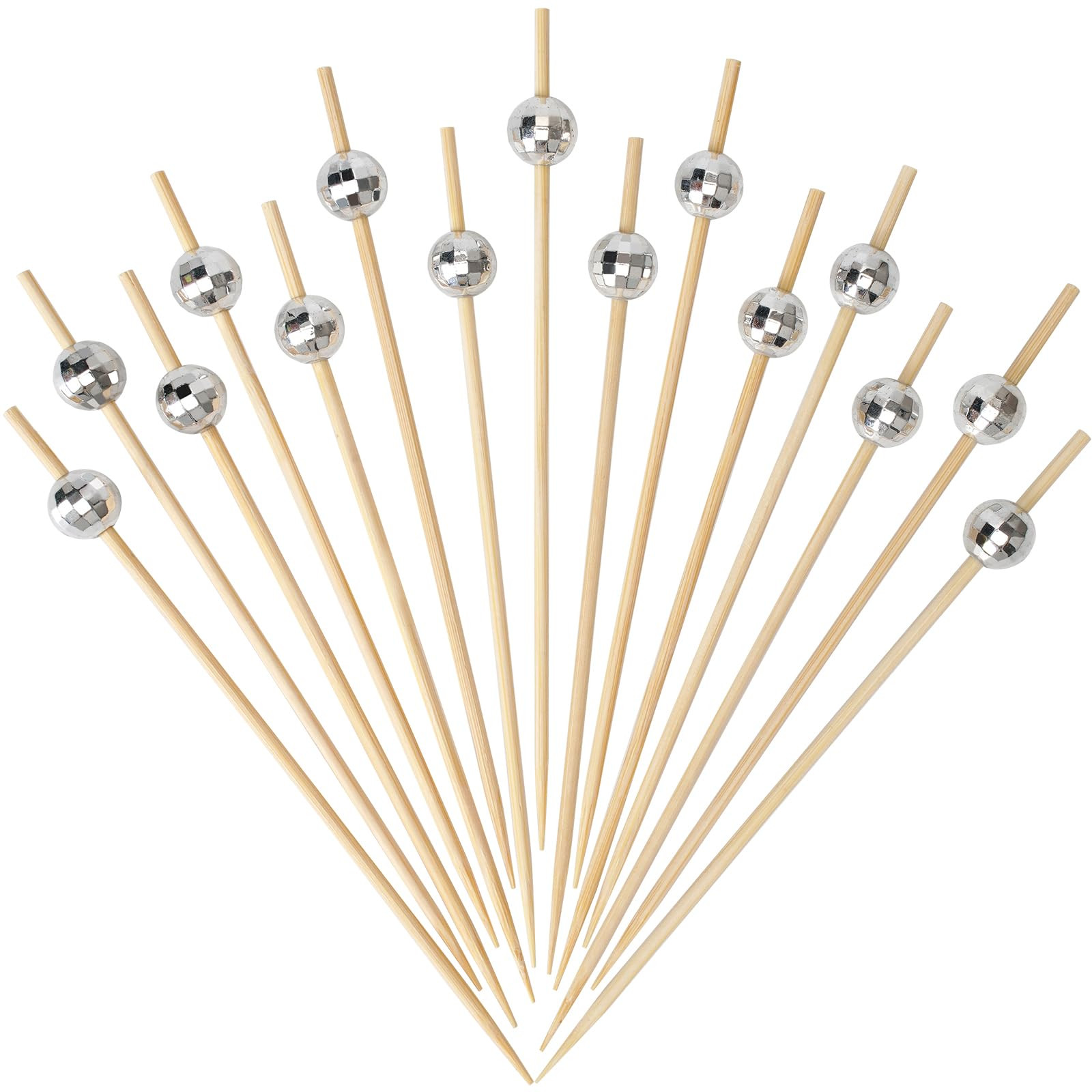 Minisland Silver Disco Ball Cocktail Picks, 4.7 Inch Long Bamboo Fancy Toothpicks for Appetizers,... | Amazon (US)