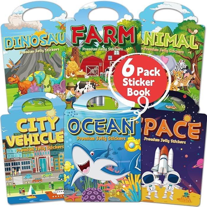 6 Sets Reusable Sticker Book for Toddlers 3-6, Jelly Sticker Books for Toddler, Travel Sticker Ac... | Amazon (US)