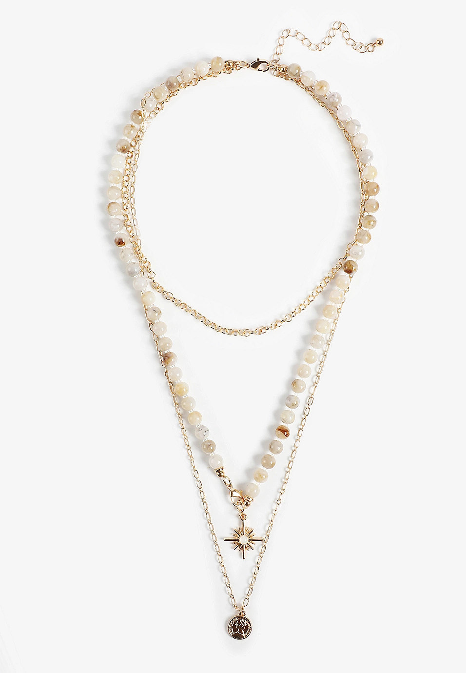 Neutral Beaded Layered Necklace | Maurices