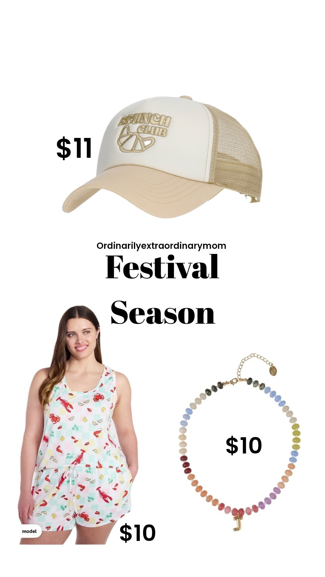 Walmart festival season finds:
Crawfish pajamas +
Anthropologie dupe necklace +
Brunch trucker hat 

#LTKootd #LTKFestival #LTKSeasonal