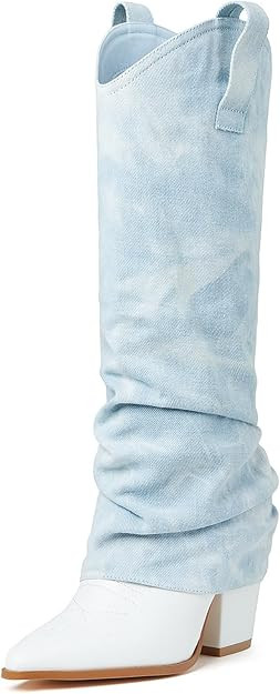 Knee High Boots for Women Fold over Cowboy Boots Pointed Toe Pull on Cowgirl Western Boots Stacke... | Amazon (US)