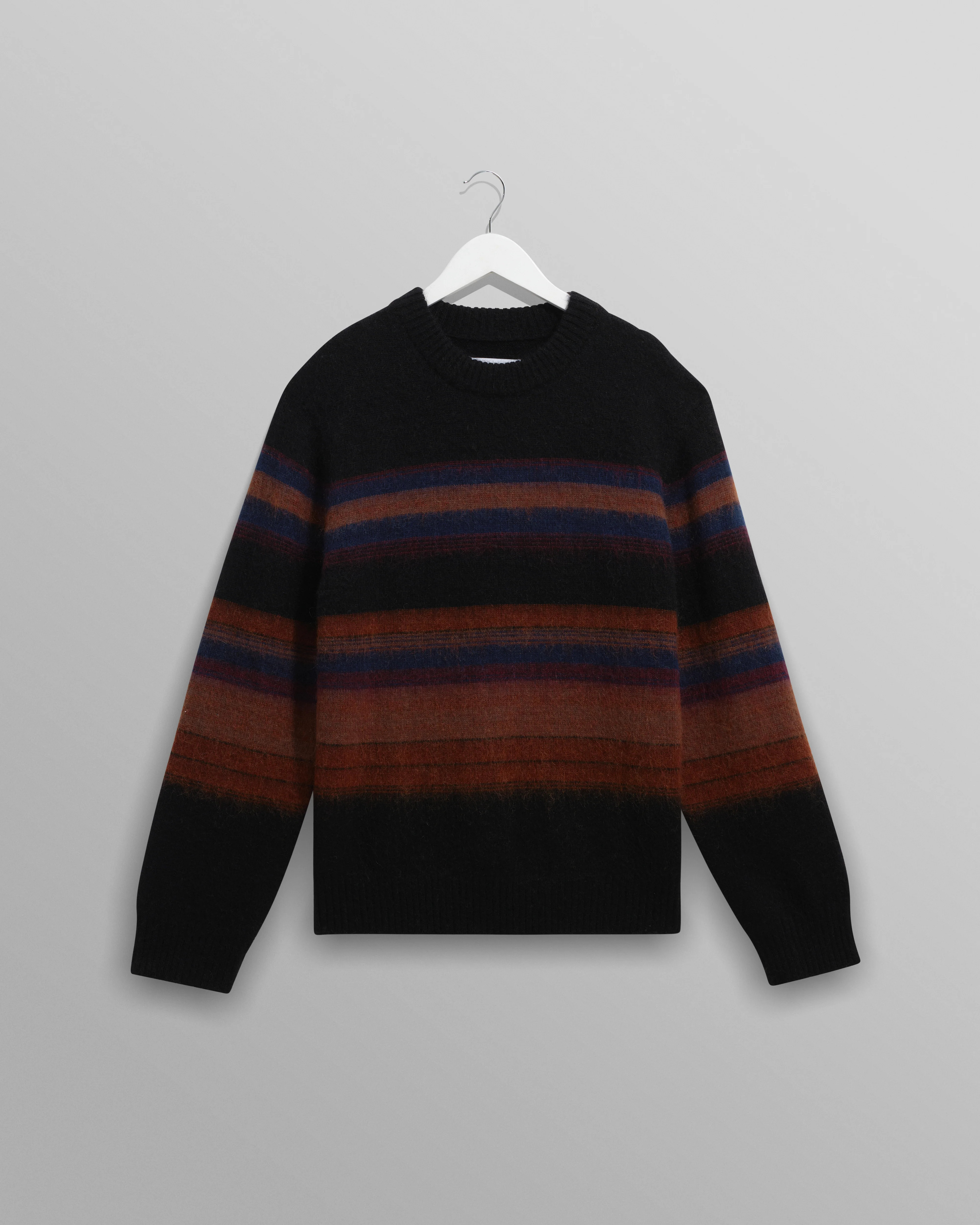 Wilde - Black And Dark Multicolour Brush Stripe Wool Crewneck | Wax London US