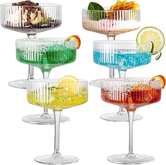 wookgreat Vintage Art Deco Coupe Glasses, Set of 6 Ribbed Coupe Cocktail Glasses, 10 oz Classic M... | Amazon (US)