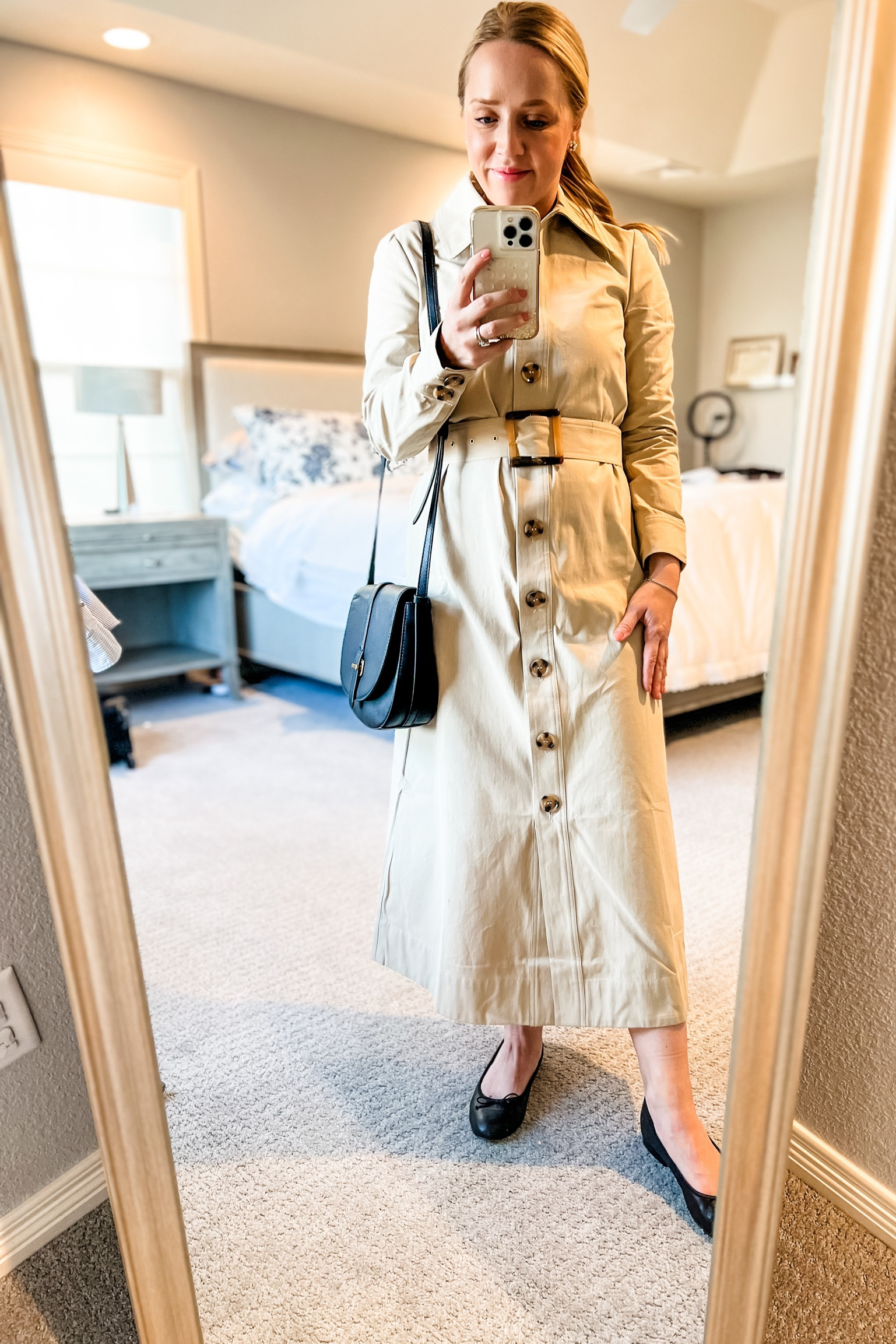 Similar trench dress styles! Exact flats fit tts and crossbody bag. 

Spring dress, dresses, spring outfit, petite 

#LTKPetite #LTKSaleAlert