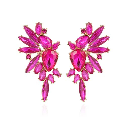 VANGETIMI Hot Pink Vintage Rhinestone Statement Earrings Fashion Bling Colorful Crystal Cluster Drop Dangle Earrings for Women Party Prom | Amazon (US)