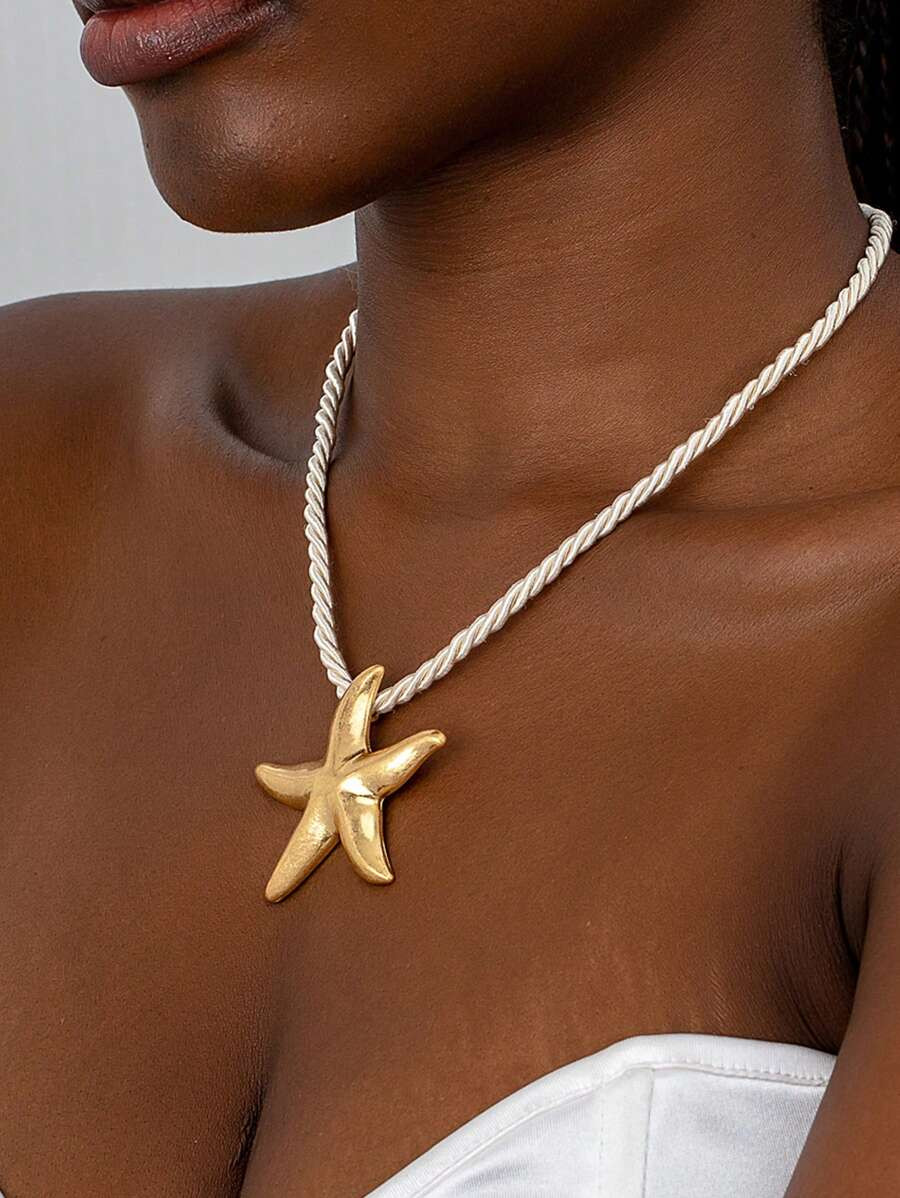1 Pc Summer Beach Sea Star Starfish Pendant Cord Necklace For Women | SHEIN