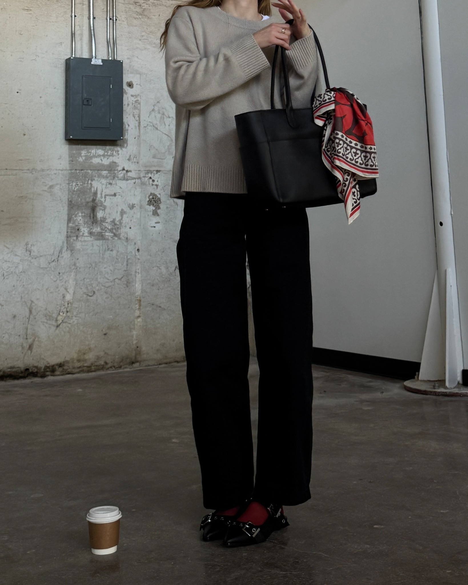 my fave combo: neutrals + red ! 
(oversized cashmere crewneck / black barrel jeans / flats / giant leather tote / red sheer loafer socks / silk scarf)

#LTKmomlife #LTKootd #LTKdayinmylife