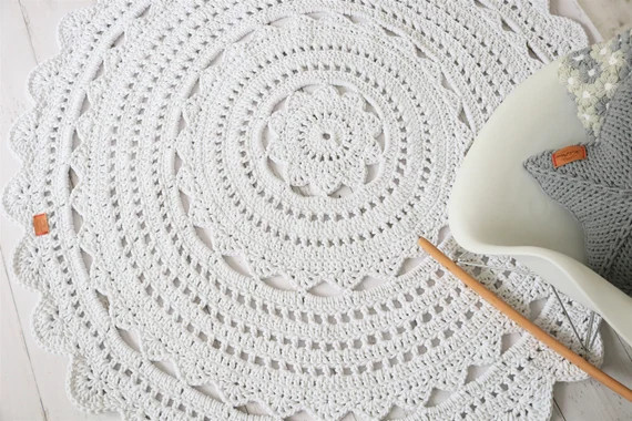Mandala Etno Boho Snow White Washable Big Doily Mandala Rug | Etsy | Etsy (US)