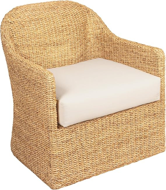 Creative Co-Op Woven Water Hyacinth and Acacia Wood Chair with Cushion, Natural and Cream | Amazon (US)