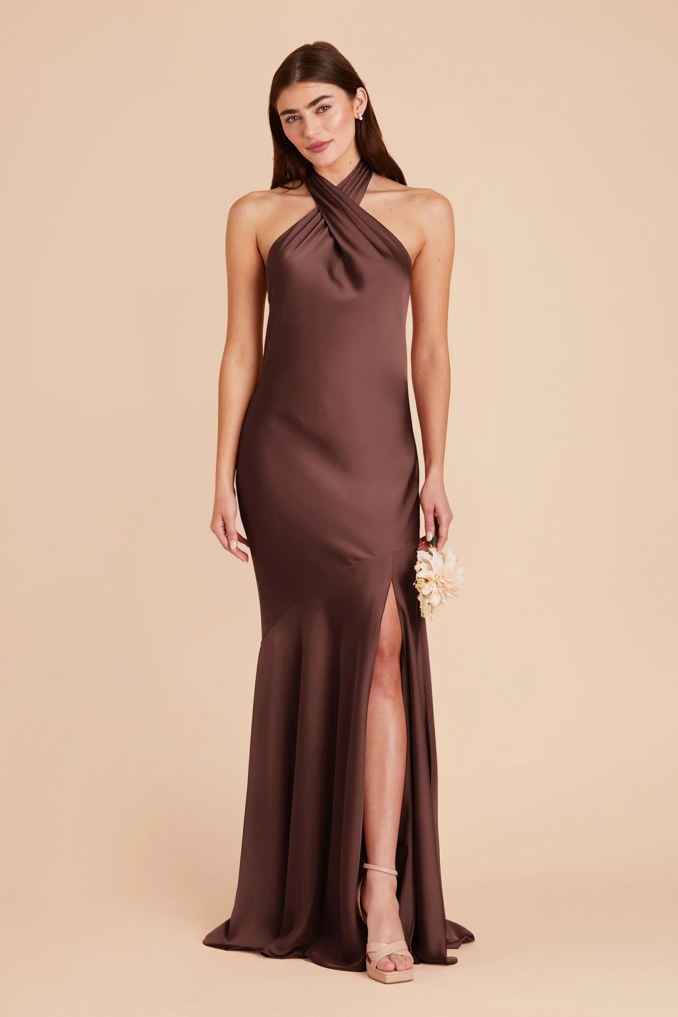 Chocolate Brown Bridesmaid Dress Matte Satin Size 0X Birdy Grey Stephanie | Birdy Grey