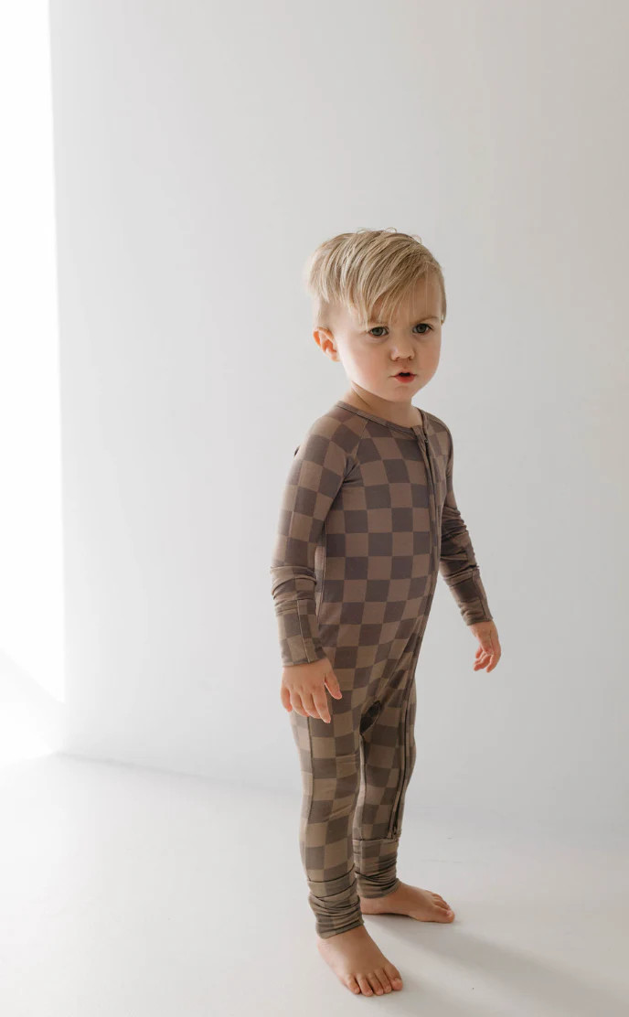 Bamboo Zip Pajamas | Faded Brown Checkerboard | Forever French