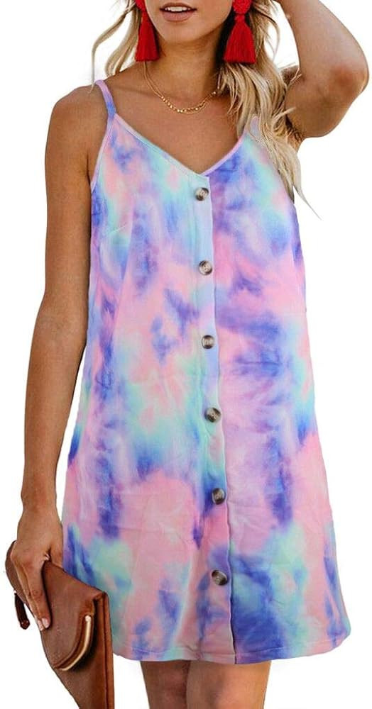 Women’s V Neck Spaghetti Shoulder Strap Sleeveless Mini Dress | Amazon (US)