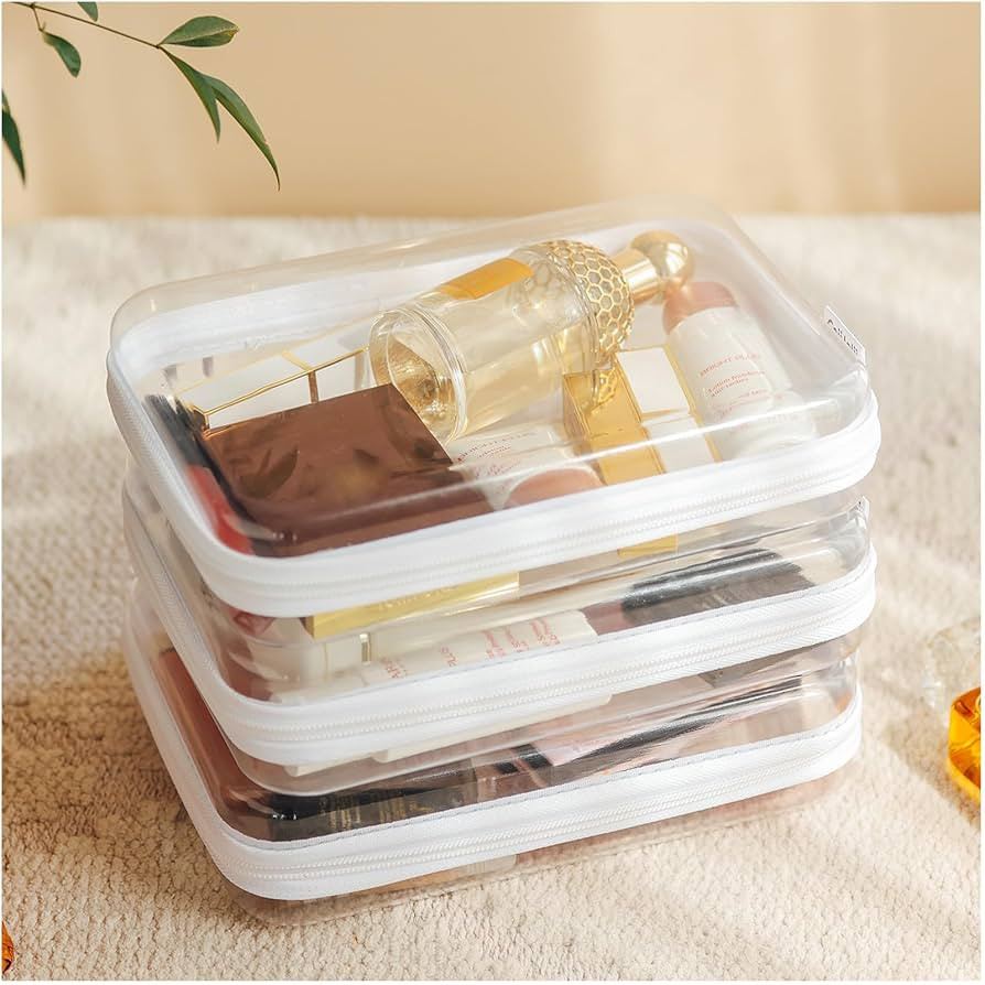 3PCS Clear Hard Shell Zipper Case,Portable Cosmetic Bag with Zipper, Diaper Bag Organizing Pouche... | Amazon (US)