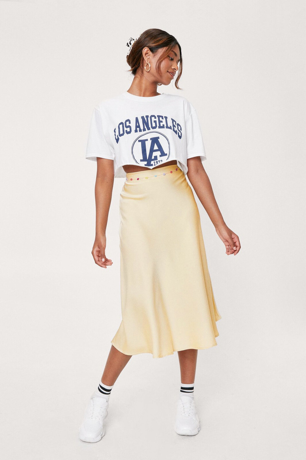 Satin Bias Cut Hem Midi Skirt | Nasty Gal (US)