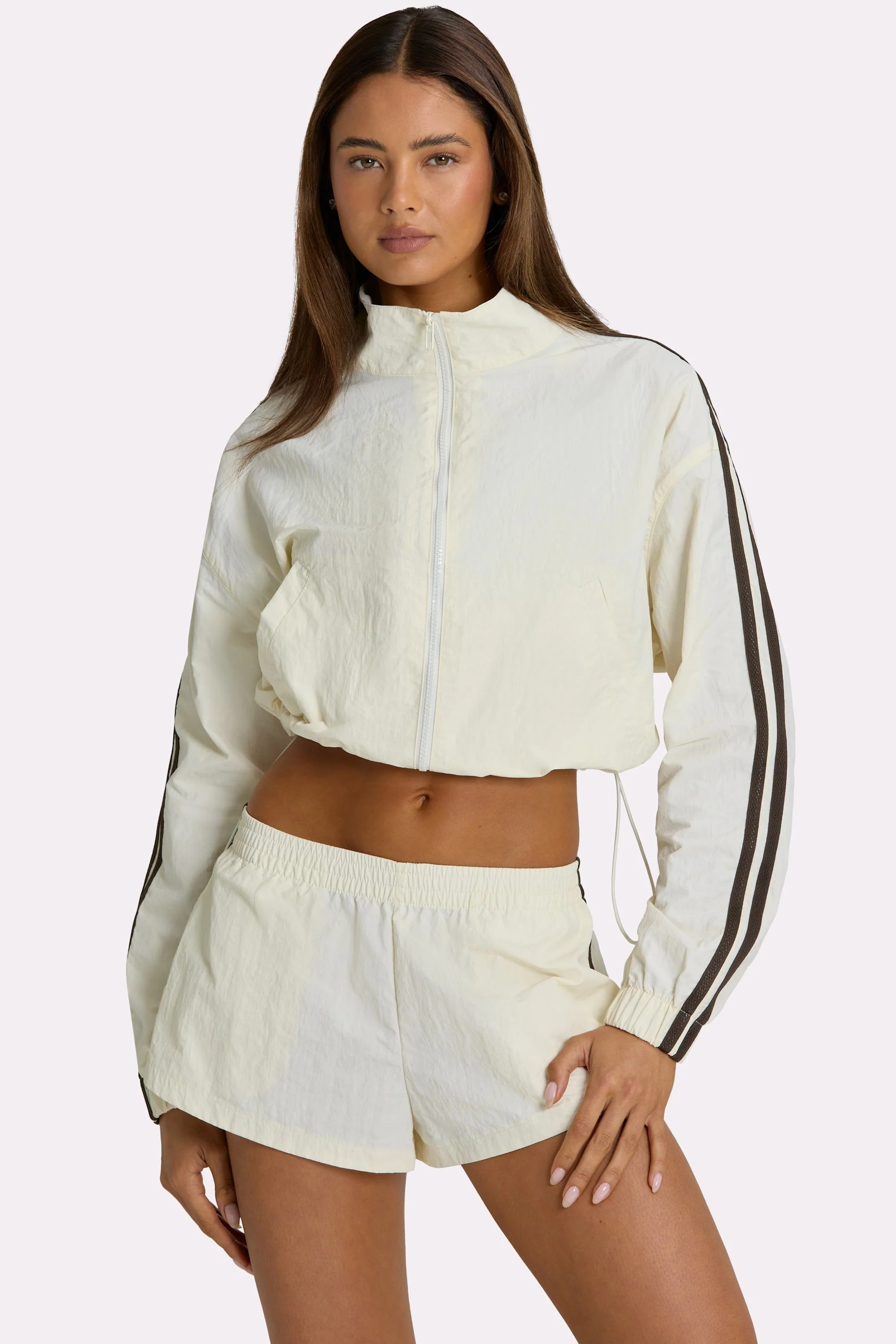 Woven Zip-Up Track Jacket in Coconut | Bo+Tee | Oh Polly