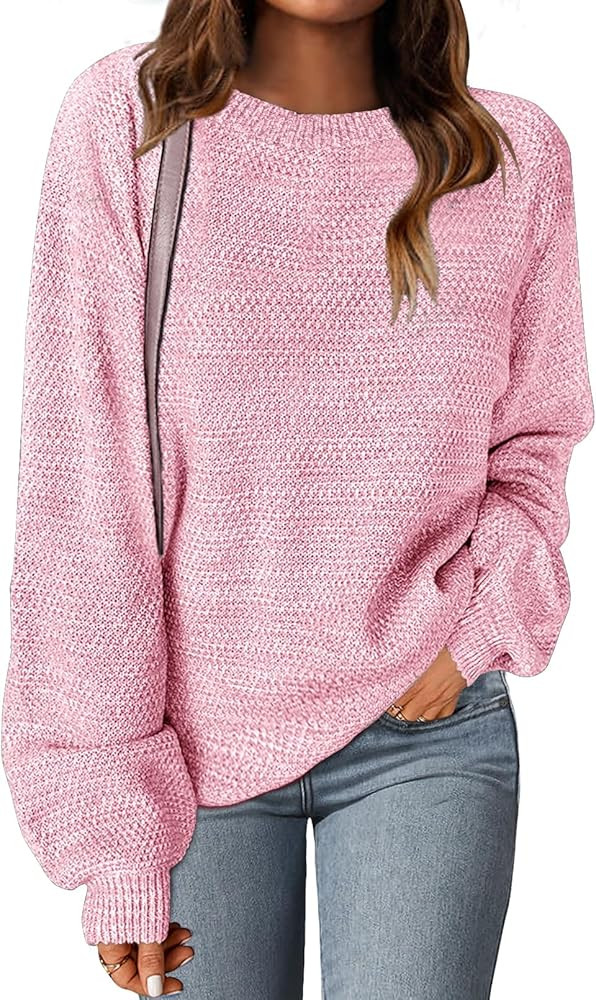 MEROKEETY Women's 2024 Fall Winter Oversized Pullover Sweater Trendy Crew Neck Long Sleeve Heathe... | Amazon (US)