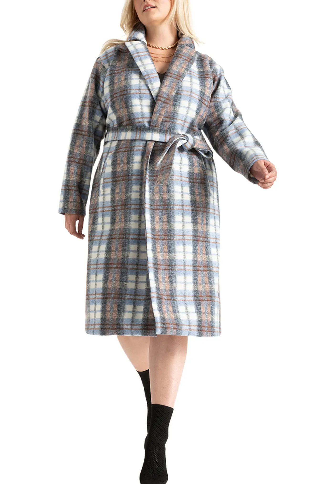 Plus Size Women's Eloquii Plaid Robe Coat, Size 18W/20W - Blue | Nordstrom