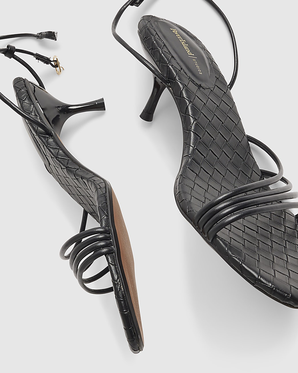 Black Woven Skinny Strap Sandals | River Island UK & IE
