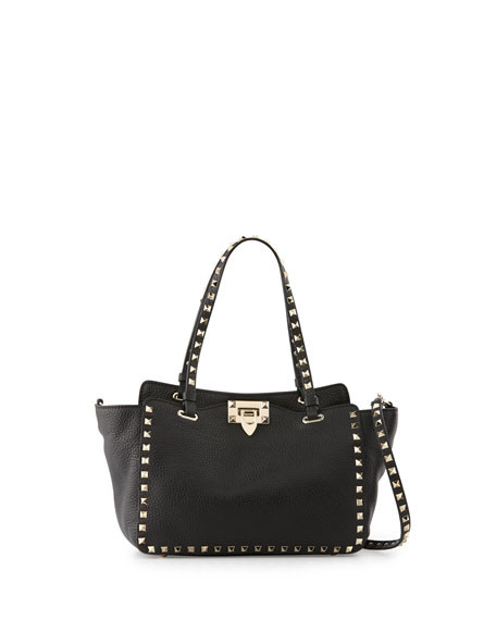 Rockstud Grain Small Tote Bag, Black | Neiman Marcus