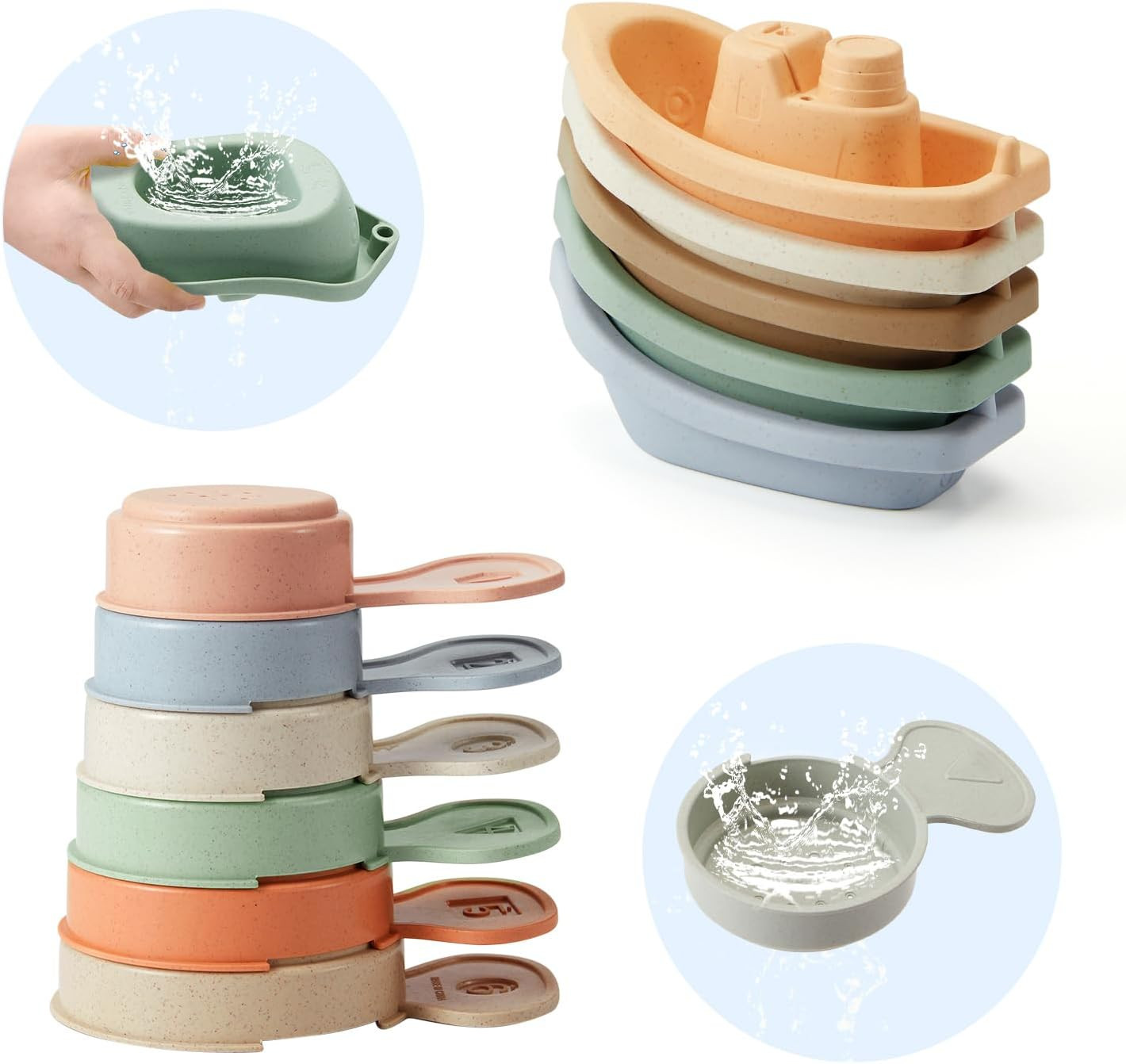 Bath Toys Floating Boats with Bathing Spoon, 11 PCS Bathtub Mold Free Bath Toy for Babies Water T... | Amazon (US)