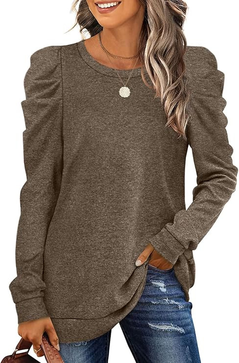 Womens Sweatshirt Crew Neck Puff Sleeve Pullover Sweaters Winter Clothes Trendy Flowy | Amazon (US)