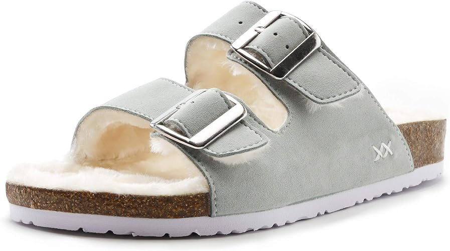 Women's Freewalk Cork Slip on Sandals Slide with Footbed Comfort Cork Sole Two Straps | Amazon (US)
