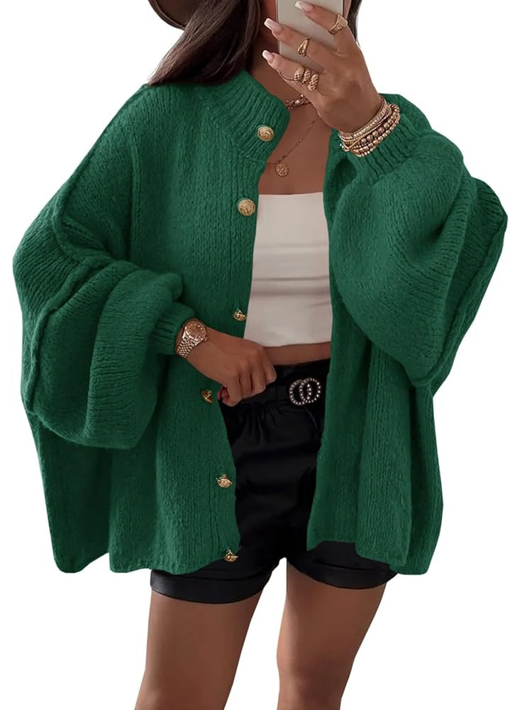 Saodimallsu Womens Oversized Cardigans Long Lantern Sleeve Button Down Chunky Knit Loose Fall Swe... | Amazon (US)