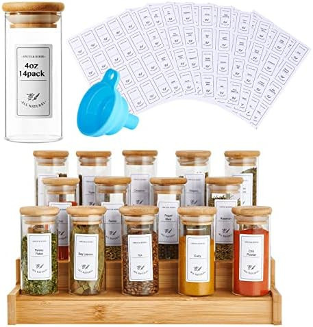 CASATO 4Oz Spice Jars, 14 Pack Glass Food Storage Jars Containers with Airtight Bamboo Lids, High... | Amazon (US)