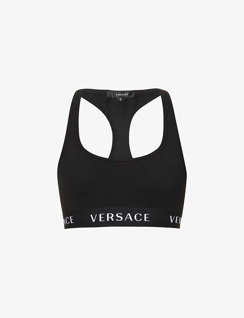 VERSACE
          
          Logo-print stretch-cotton jersey bralette | Selfridges