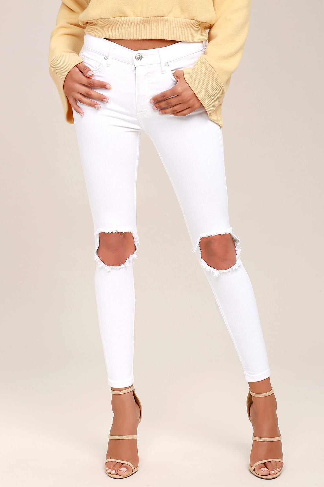 High Rise Busted White Distressed Skinny Jeans | Lulus (US)