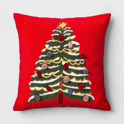 Christmas Tree Embroidered Square Throw Pillow Red - Threshold™ | Target
