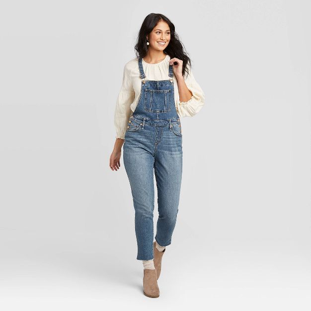 Women's High-Rise Raw Hem Taper Denim Cropped Overalls - Universal Thread™ | Target