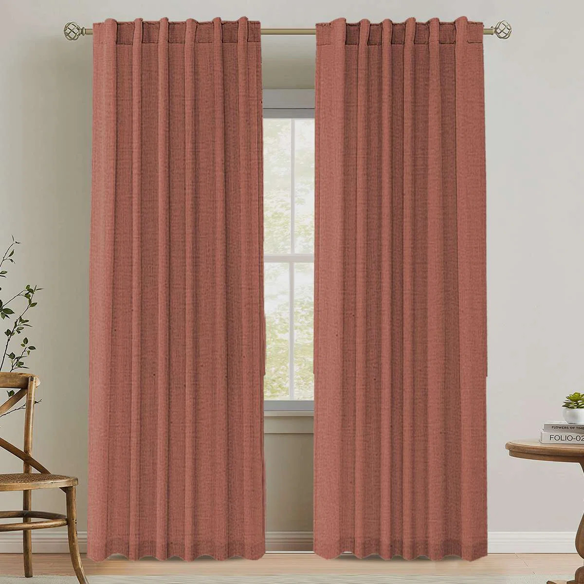 Linen Curtains for Living Room 2 Panels Back Tab Loop Pocket Textured Light Filtering Semi Sheer ... | Wayfair North America