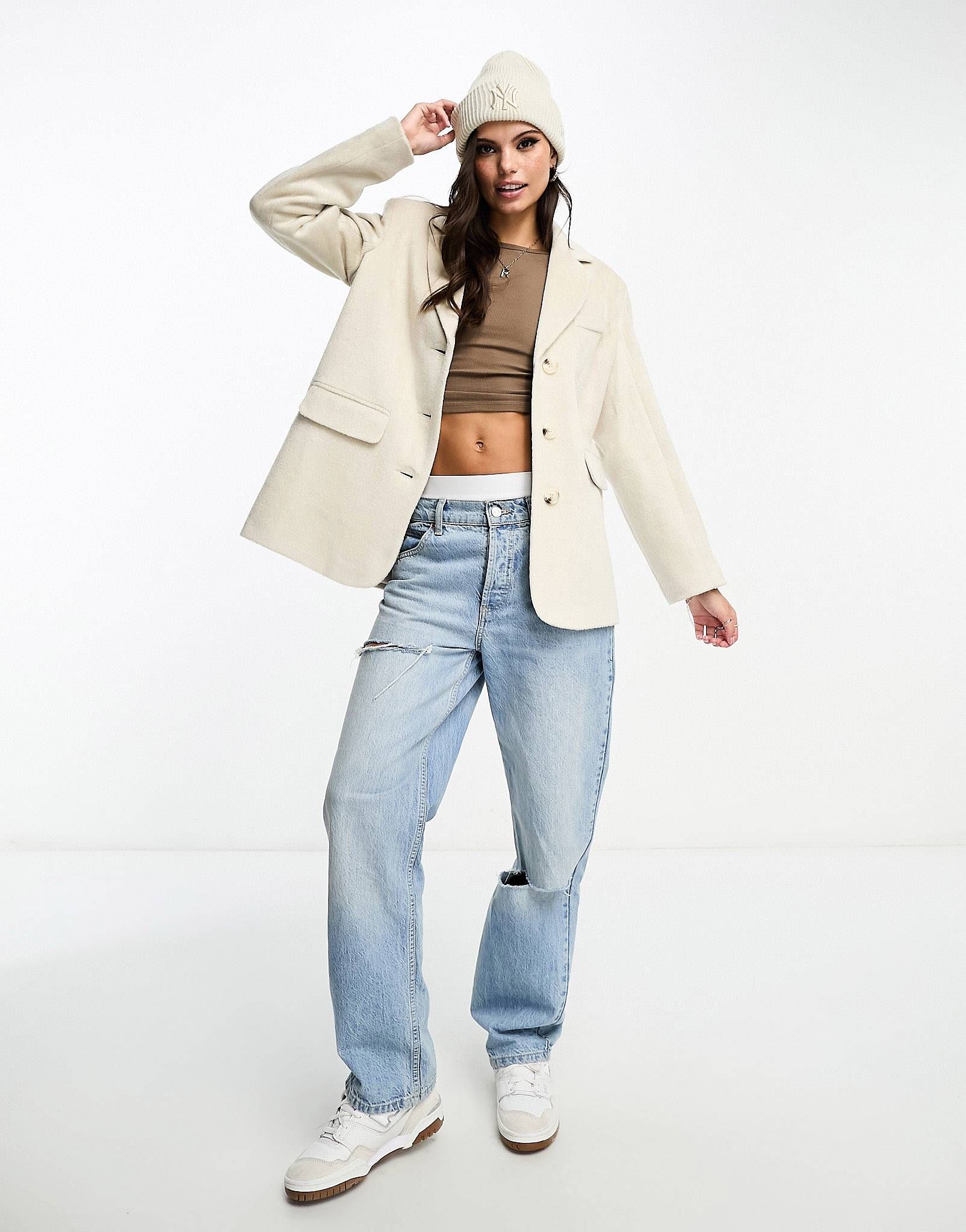 Miss Selfridge oversized wool blazer formal jacket in cream | ASOS (Global)