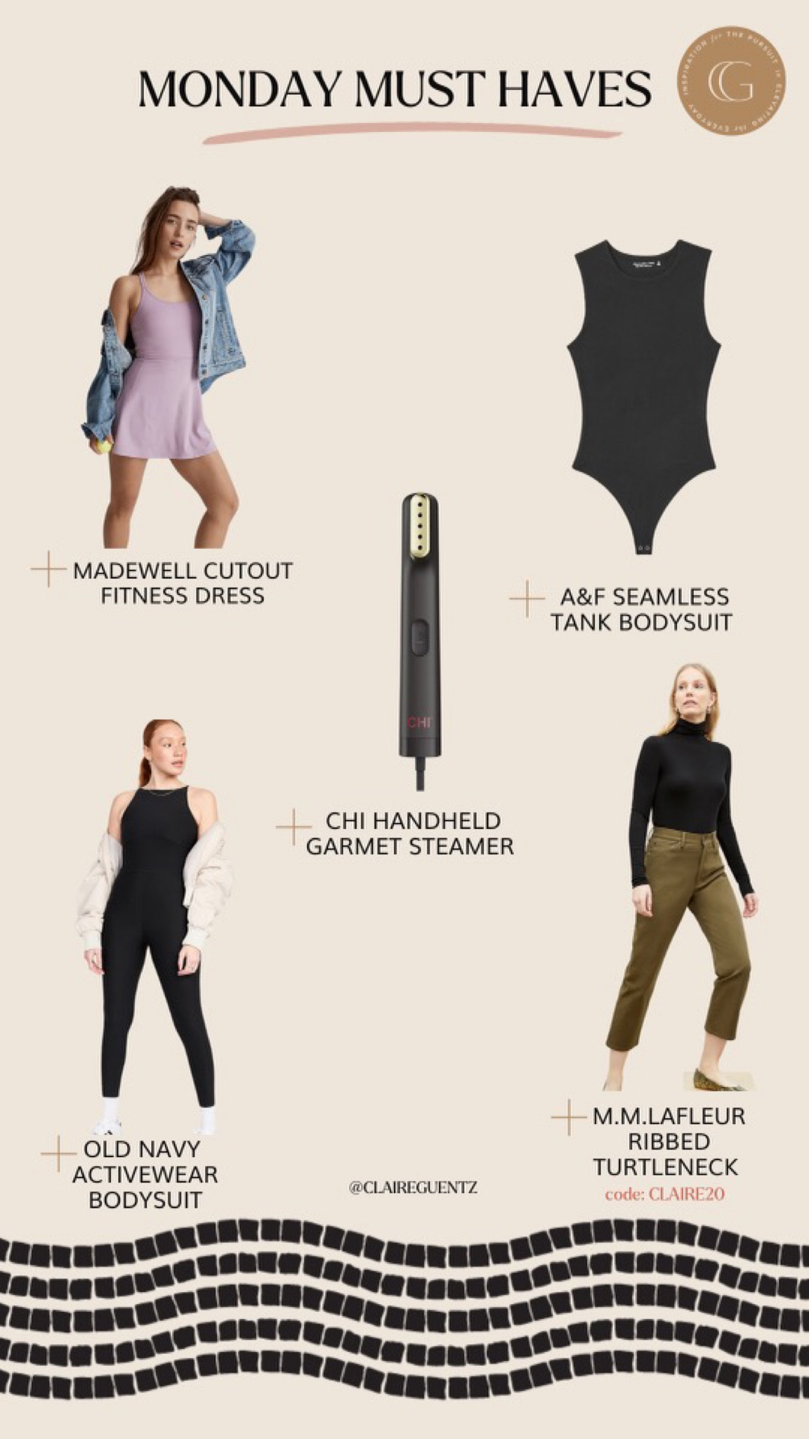 Monday must haves. 

Black turtleneck ( code CLAIRE20); portable streamer, black sleeveless bodysuit; activewear bodysuit; fitness dress; dress with shorts; tennis dress 

#LTKsalealert #LTKunder50 #LTKunder100